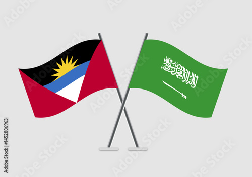 Antigua and Saudi Arabia vector flags paired in concept of agreement