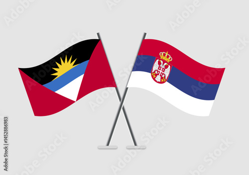 Antigua and Serbia vector flags featured in global discussion theme