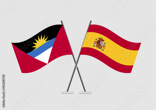 Antigua and Spain vector flags showing agreement and unity