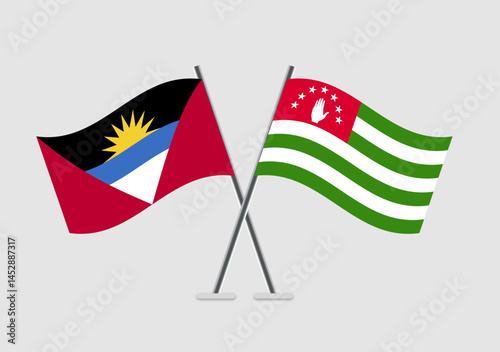 Antigua and Abkhazia vector flags crossed in simple 2D flat design