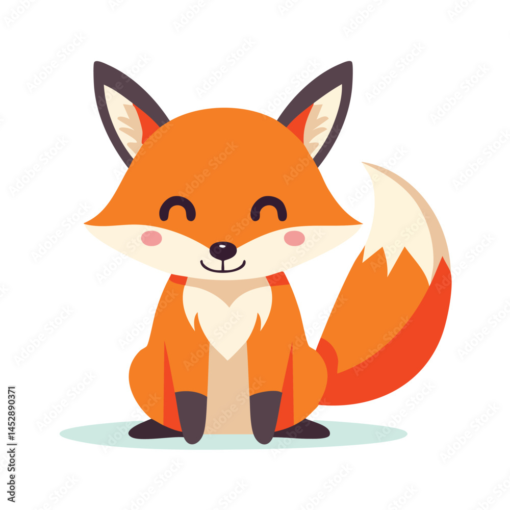 Obraz premium Cute Cartoon Fox with Big Smile – Vector Front View3