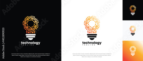 light bulb technology logo design template. light bulb technology logo icon molecule