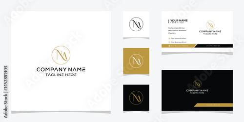 initial letter NA logo design, serif font text graphic icon, circle luxury golden concept template 