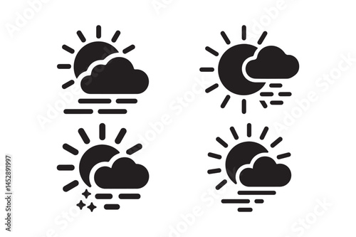 Weather Forecast Icon Set Sun Cloud Mist Vector Symbols