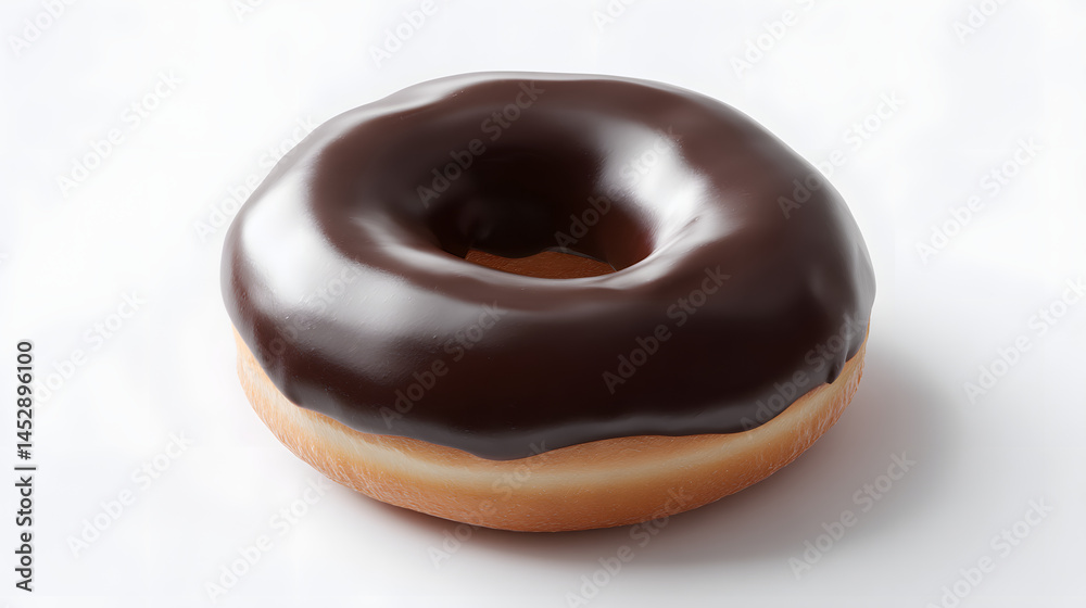Single Chocolate Glazed Donut on White Background with Smooth Surface and Soft Texture, Perfect for Food Design Single Chocolate Glazed Donut on White Background with Smooth Surface and Soft Texture, Perfect for Food Design
