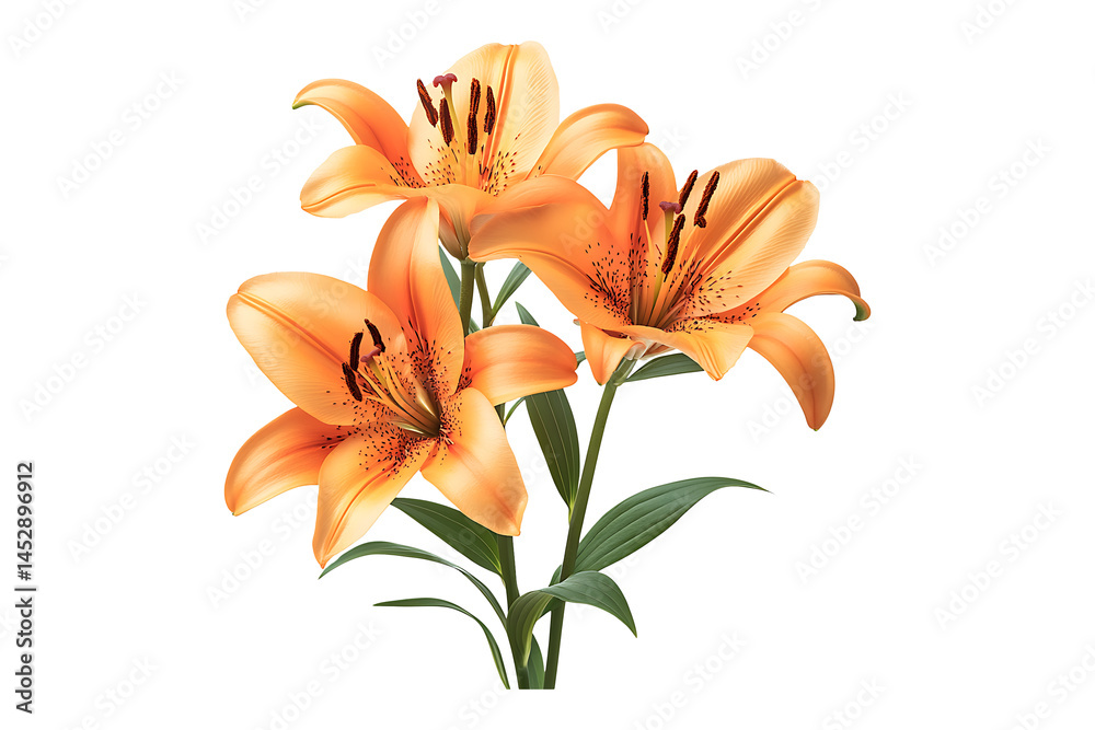 Fototapeta premium orange lily flowers isolated on transparent background