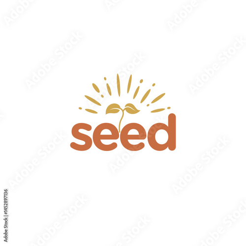 typography text seed logo design, plant growing vector graphic concept