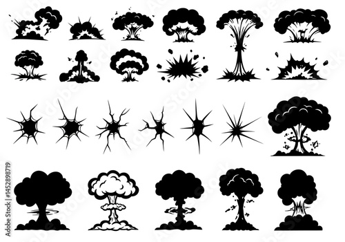 Explosion vector pack, atomic bomb explosion, nuclear explosion, smoke vector, mushroom cloud vector set
