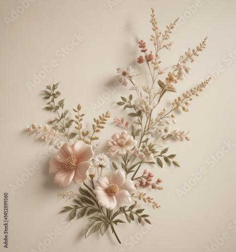 Subtle floral embroidery, creamy backdrop, upscale aesthetic, texture, home decor, spring