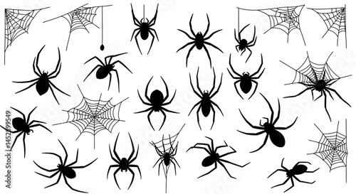 Spiders and spiderwebs vector illustration for halloween decorations and spooky design elements clipart set
