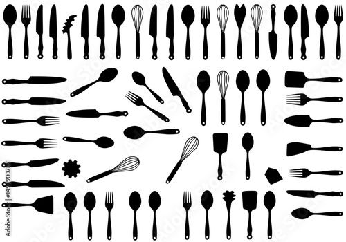 Kitchen utensils silhouettes vector set of cooking tools flat design for culinary and food preparation
