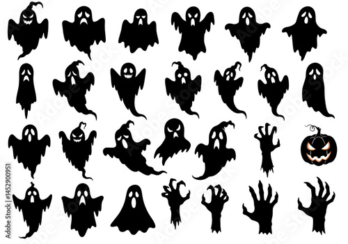 Halloween ghost vector silhouette spooky ghosts halloween pumpkin monster hand vector illustration design
