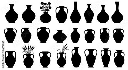 Collection of black silhouette vases and pots vector design elements for graphic design and decoration work

