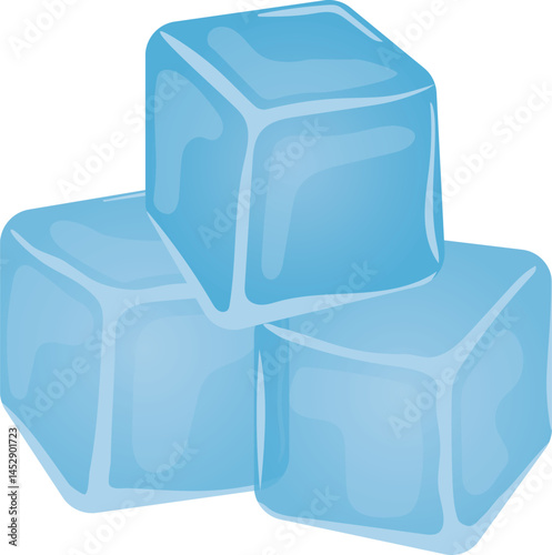 Transparent blue ice in cube shape. Frozen water in blocks. Refreshing ice cubes to drink. vector illustration
