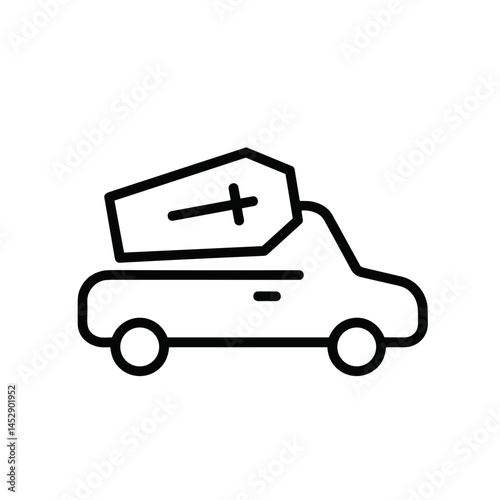 Simple Line Icon of Funeral Procession (Car Line with Coffin)  