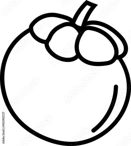 Mangosteen Fruit Clipart in Simple Hand-Drawn Outline
