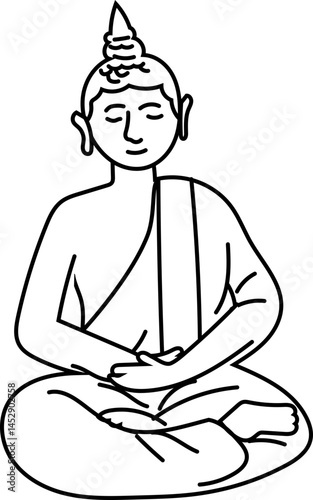 Meditating Buddha Sitting Pose Line Drawing