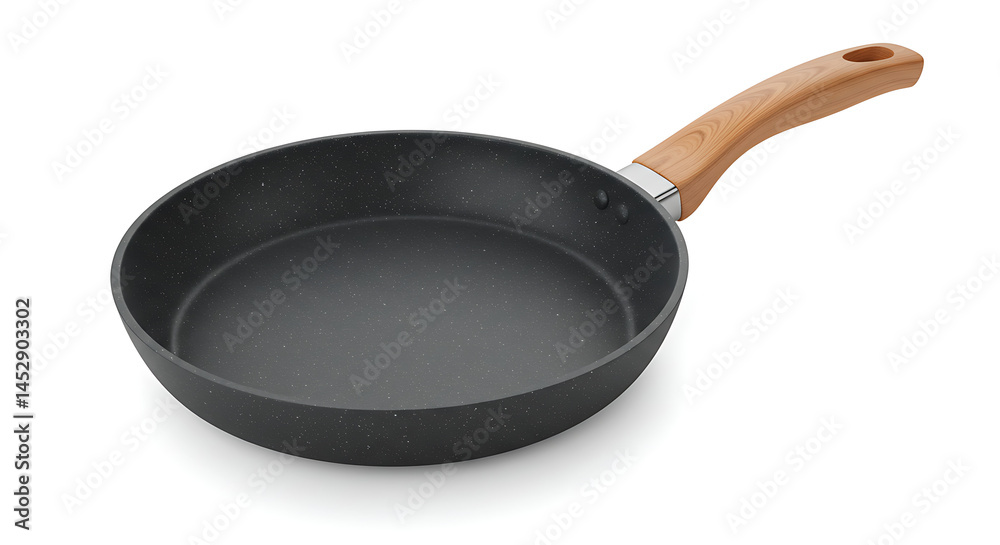 Non-stick Frying Pan with Wooden Handle on White Background Non-stick Frying Pan with Wooden Handle on White Background