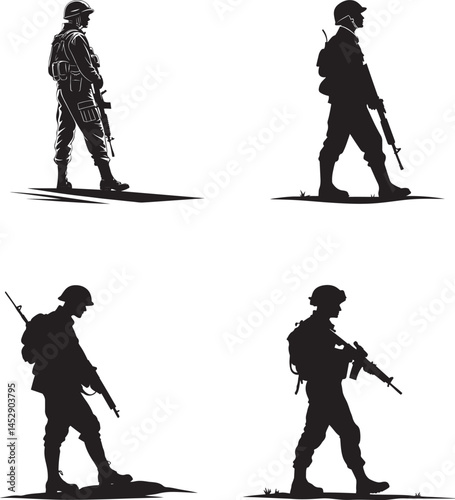 Soldier Silhouettes, Military Army Soldiers Vector Illustration Set