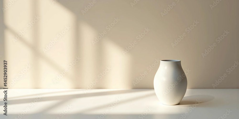 Minimalist Ceramic Vase in Soft Sunlight with Artistic Shadows on Neutral Wall - Still Life Capturing Natural Texture, Gentle Lighting, and Elegant Interior Composition Minimalist Ceramic Vase in Soft Sunlight with Artistic Shadows on Neutral Wall - Still Life Capturing Natural Texture, Gentle Lighting, and Elegant Interior Composition