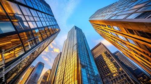 Golden Hour Skyscrapers Urban Metropolis Sunset View.