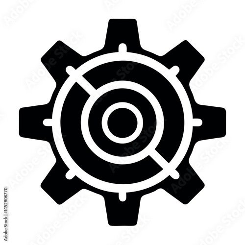 A clean and simple silhouette vector icon of interlocking cogwheels, representing processes, settings, system operations, and teamwork. Ideal for websites, apps, and presentations related to technolog