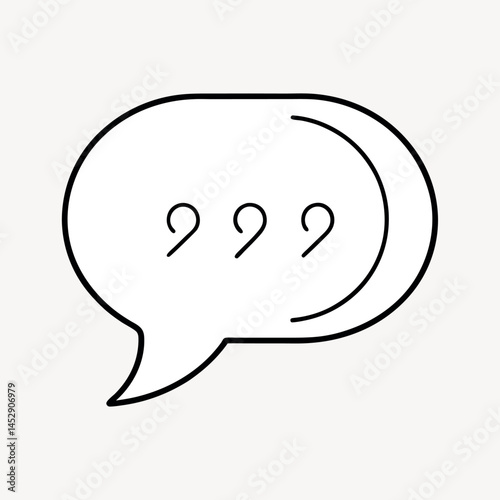 A minimalist line art vector icon of a speech bubble with quotation marks, symbolizing dialogue, communication, and textual content. Suitable for web design, user interface elements,