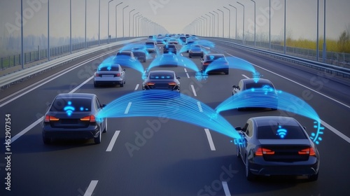 Self-driving cars communicating on a highway