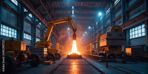 Industrial Production Scene with Robotic Arm and Flame