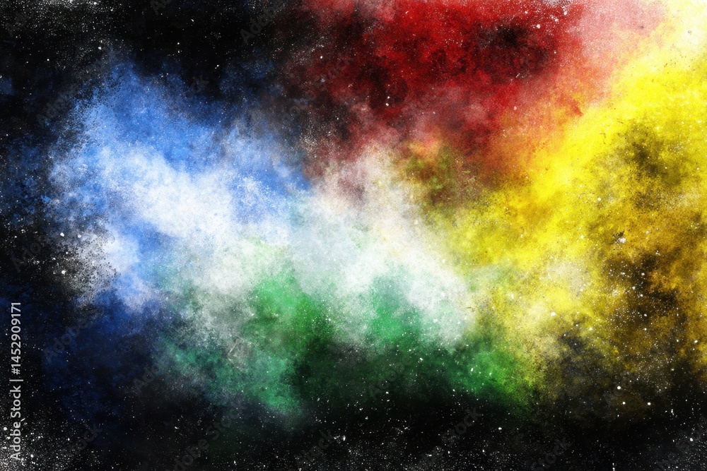 Obraz premium Colorful cosmic dust explosion against black backdrop creating a celestial nebula effect with vibrant colors and textures for artistic space exploration