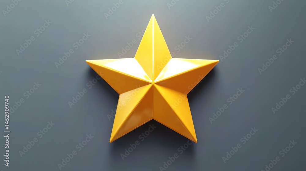 Obraz premium 3D-rendered yellow five-pointed star on gray background.
