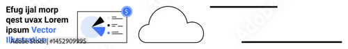 Cloud element connecting to a chart display with currency icon, symbolizing financial data analytics, cloud storage, and digital integration. Ideal for startups, tech solutions, online tools