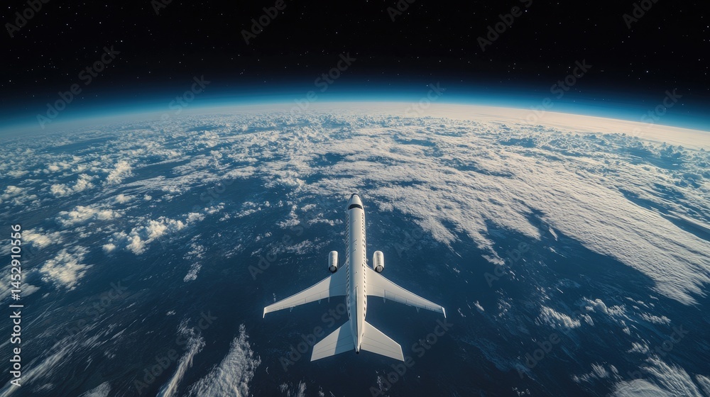 Private Jet Soaring Above Earths Curve. Private Jet Soaring Above Earths Curve.