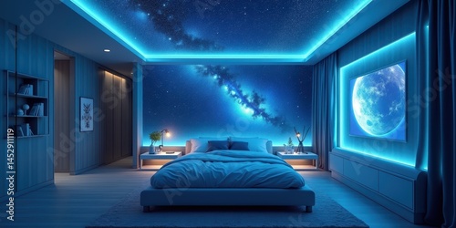 Futuristic Bedroom with Starry Sky Decor