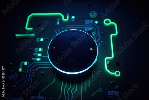 Modern Speaker on Circuit Board with Neon Lights