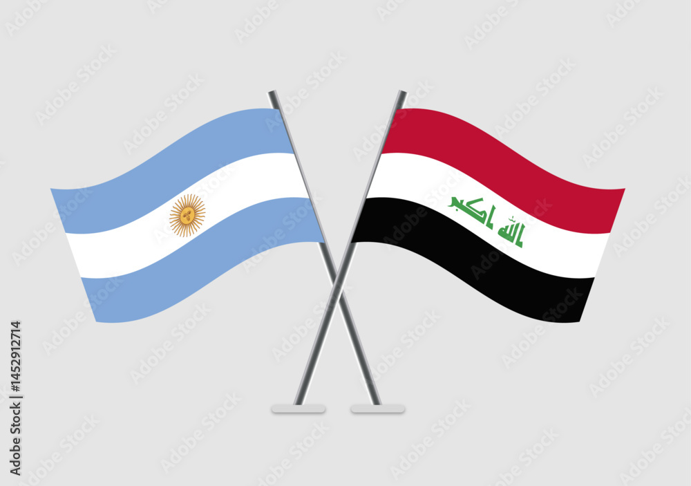 Antigua and Barbuda and Iraq vector flags flat art with mirrored waves