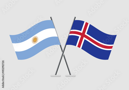 Antigua and Barbuda and Iceland vector flags in stylized display for diplomacy