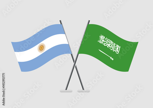 Antigua and Barbuda and Saudi Arabia vector flags paired in concept of agreement