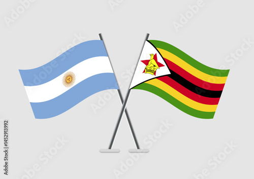 Antigua and Barbuda and Zimbabwe vector flags on clean abstract background