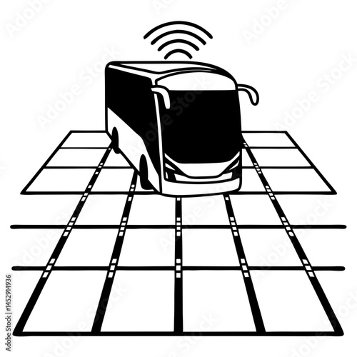 Public transportation bus into a smart city grid icon vector