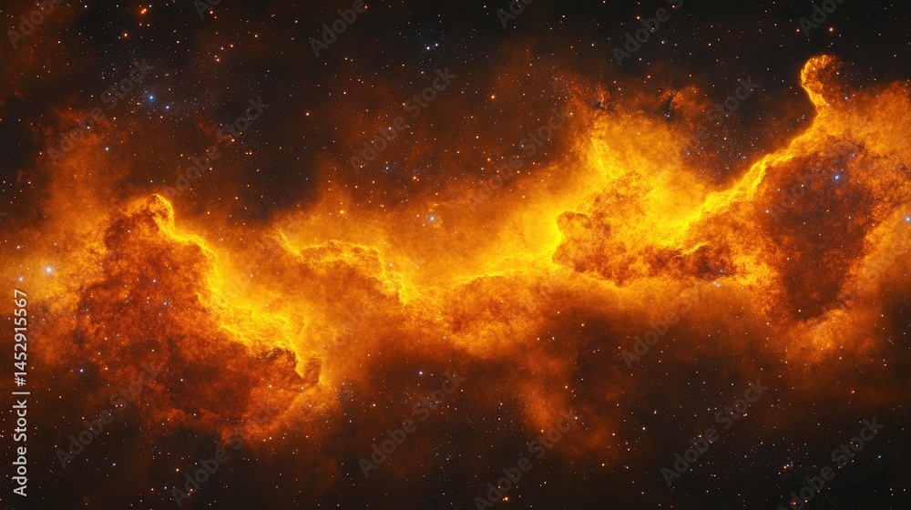 Fototapeta premium Fiery Nebula with Cosmic Cloudscape, and Space Background.
