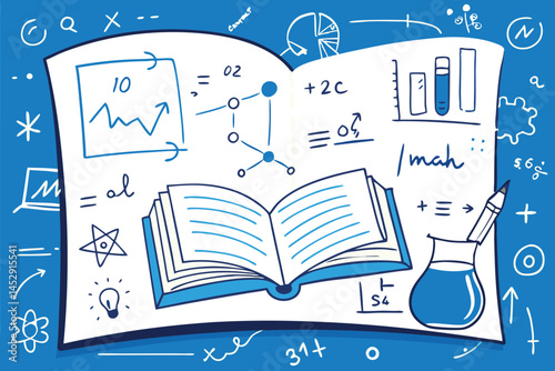 Mathematical equations drawn on white paper, showcasing graph analysis, formulas, and scientific illustrations with a clean and organized layout