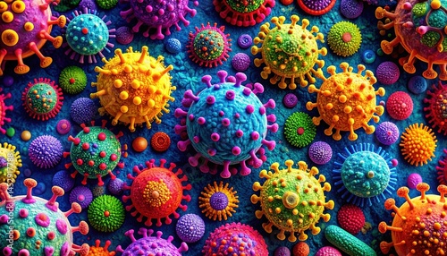 Virus structure close-up, colorful molecular model