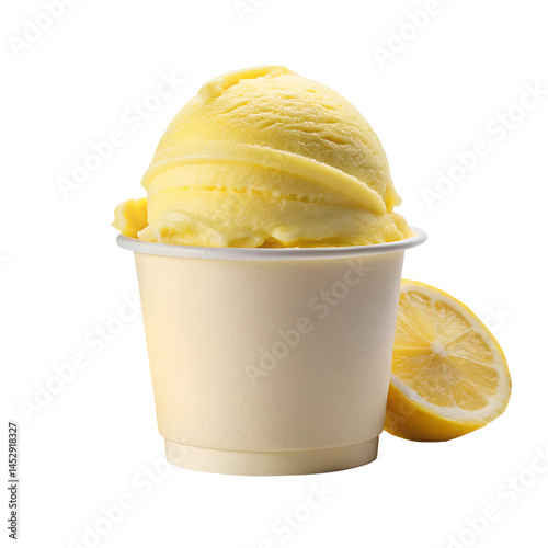 Lemon Sorbet Ice Cream Paper Cup Mockup Isolated on Transparent Background
