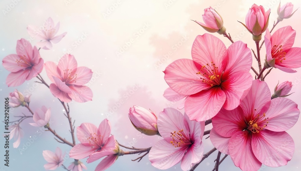 Naklejka premium Soft watercolor floral design; fluid, overlapping blossoms , background, elegant