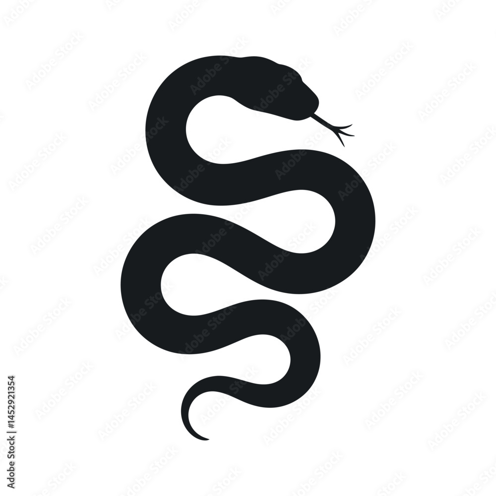 Simple Black Snake Silhouette Coiled in an Elegant S Shape on White Background Simple Black Snake Silhouette Coiled in an Elegant S Shape on White Background