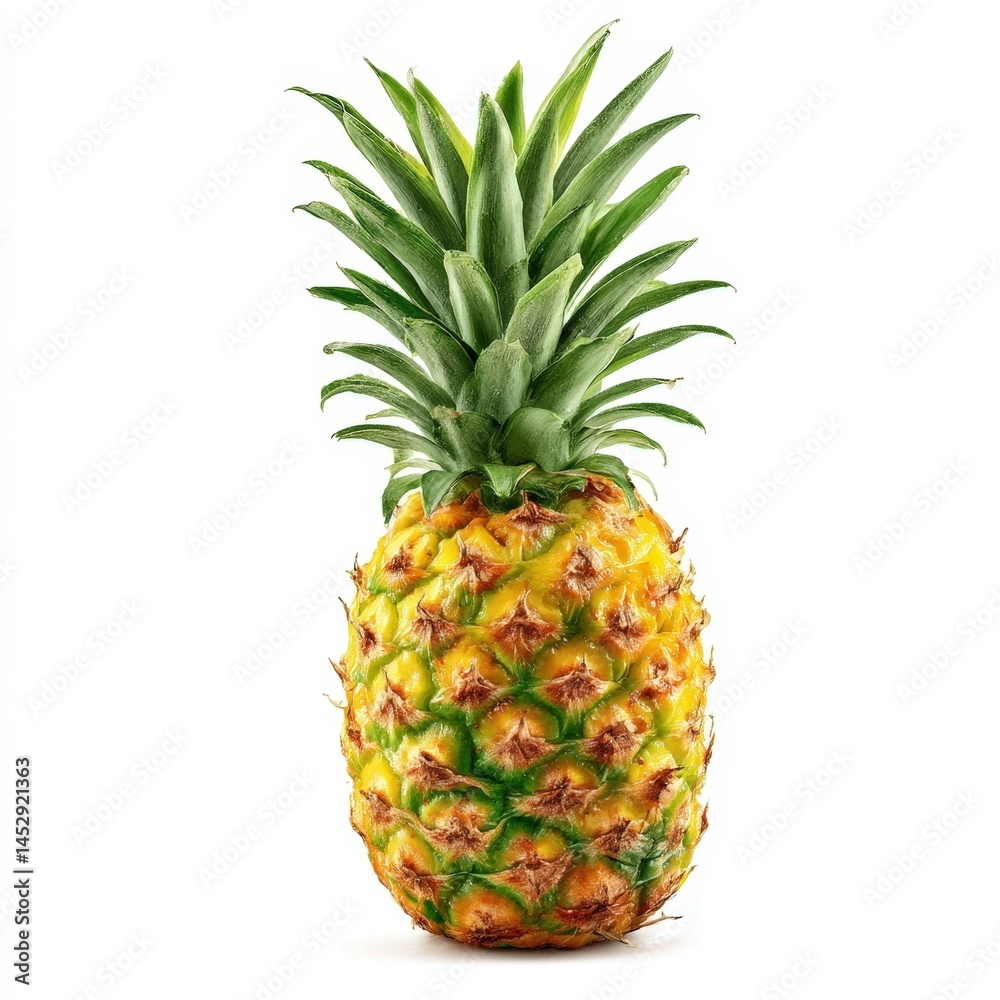Fototapeta premium Fresh Ripe Pineapple Fruit Isolated on White Background Perfect for Tropical Recipes and Summer Themes