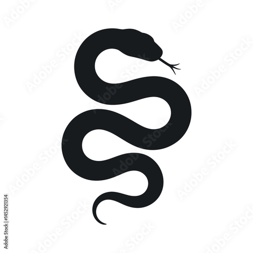 Simple Black Snake Silhouette Coiled in an Elegant S Shape on White Background