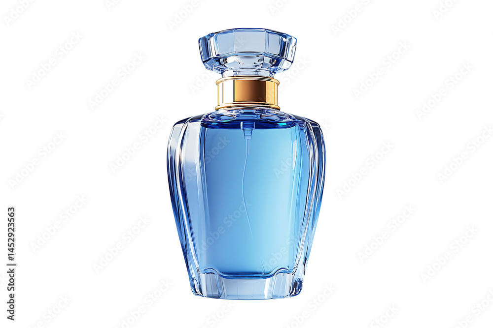 Elegant transparent bottle of blue perfume isolated on transparent background Elegant transparent bottle of blue perfume isolated on transparent background