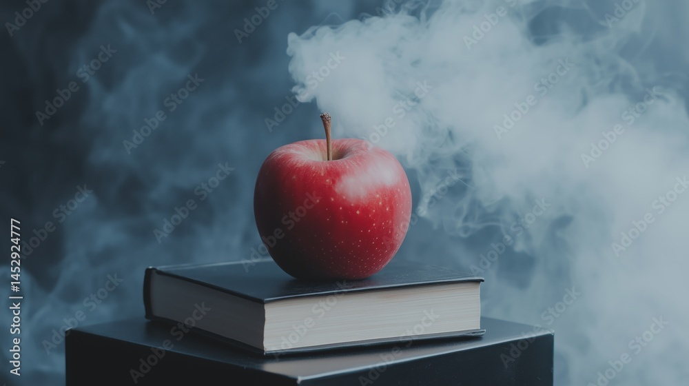 A red apple sitting on top of a stack of books on top